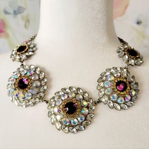 Gorgeous Vintage Purple Gold and Crystal Cluster Link Necklace